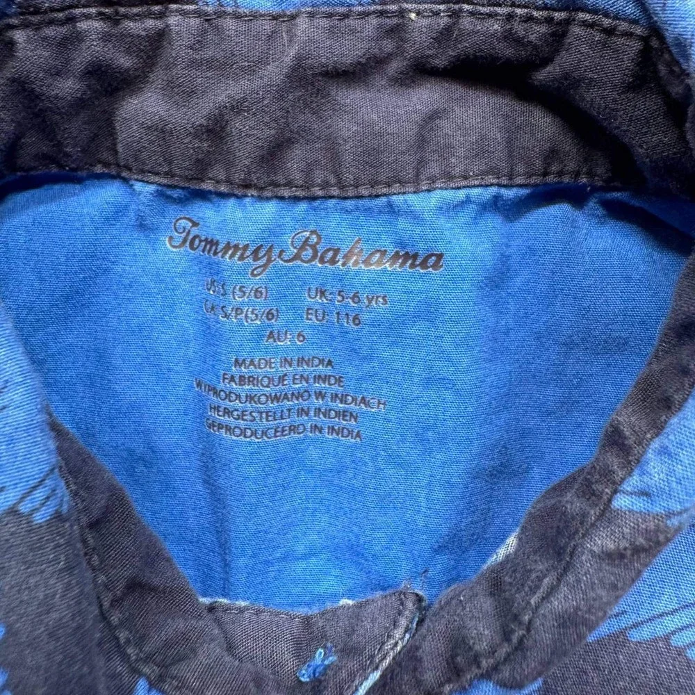 Tommy Bahama Button Up Shirt Boys 5/6 Blue‎ Checkered Short Sleeve Casual Top